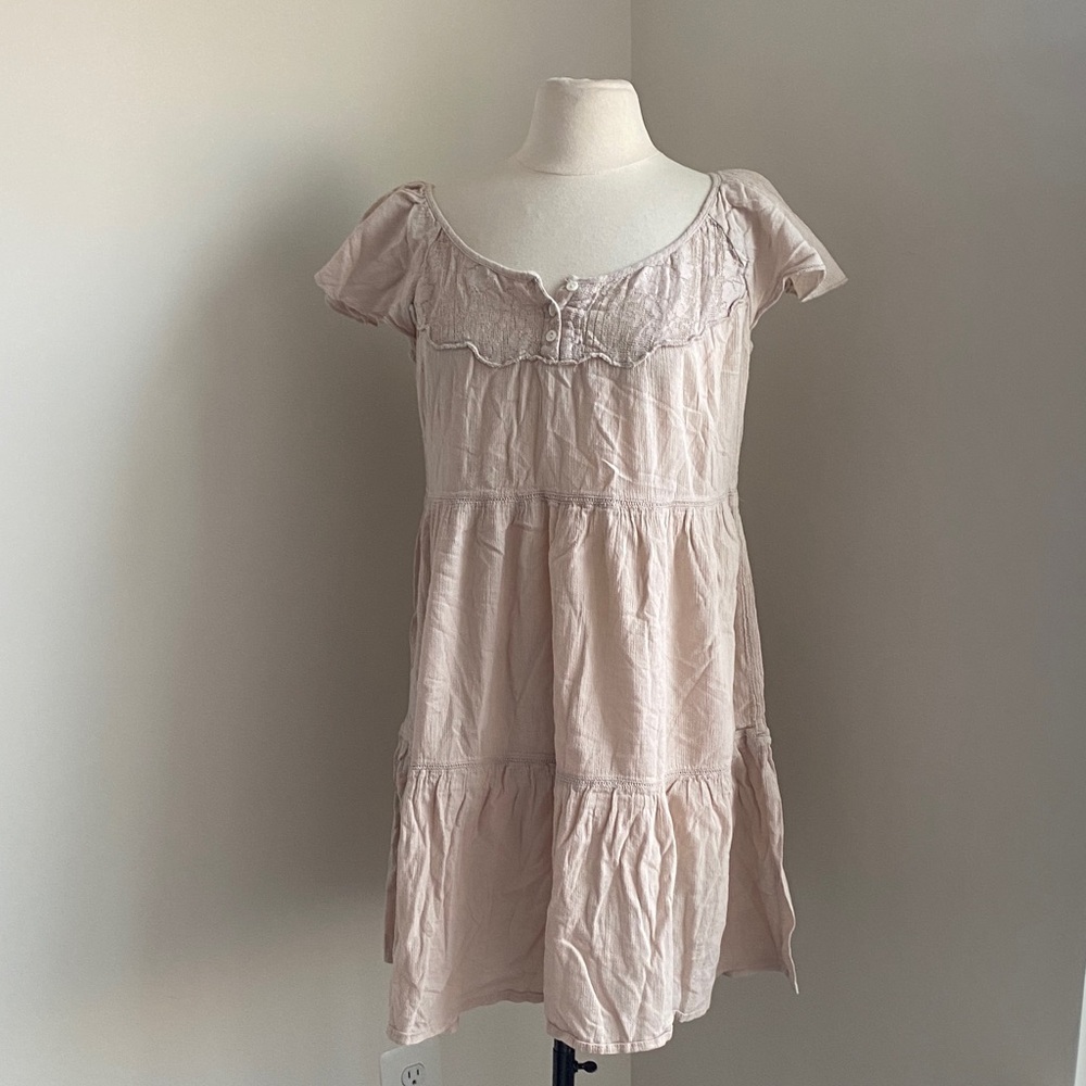 H&M Tiered Peasant Dress Womens Size 14 Tan Lightweight